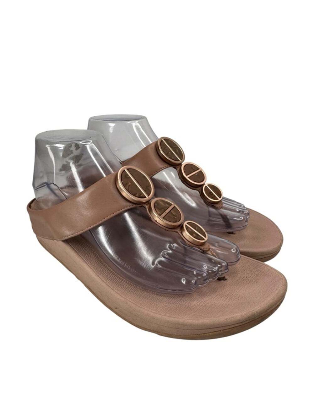FitFlop Halo Toe Post Sandals Beige Metallic Comfort Walking Womens Size 8